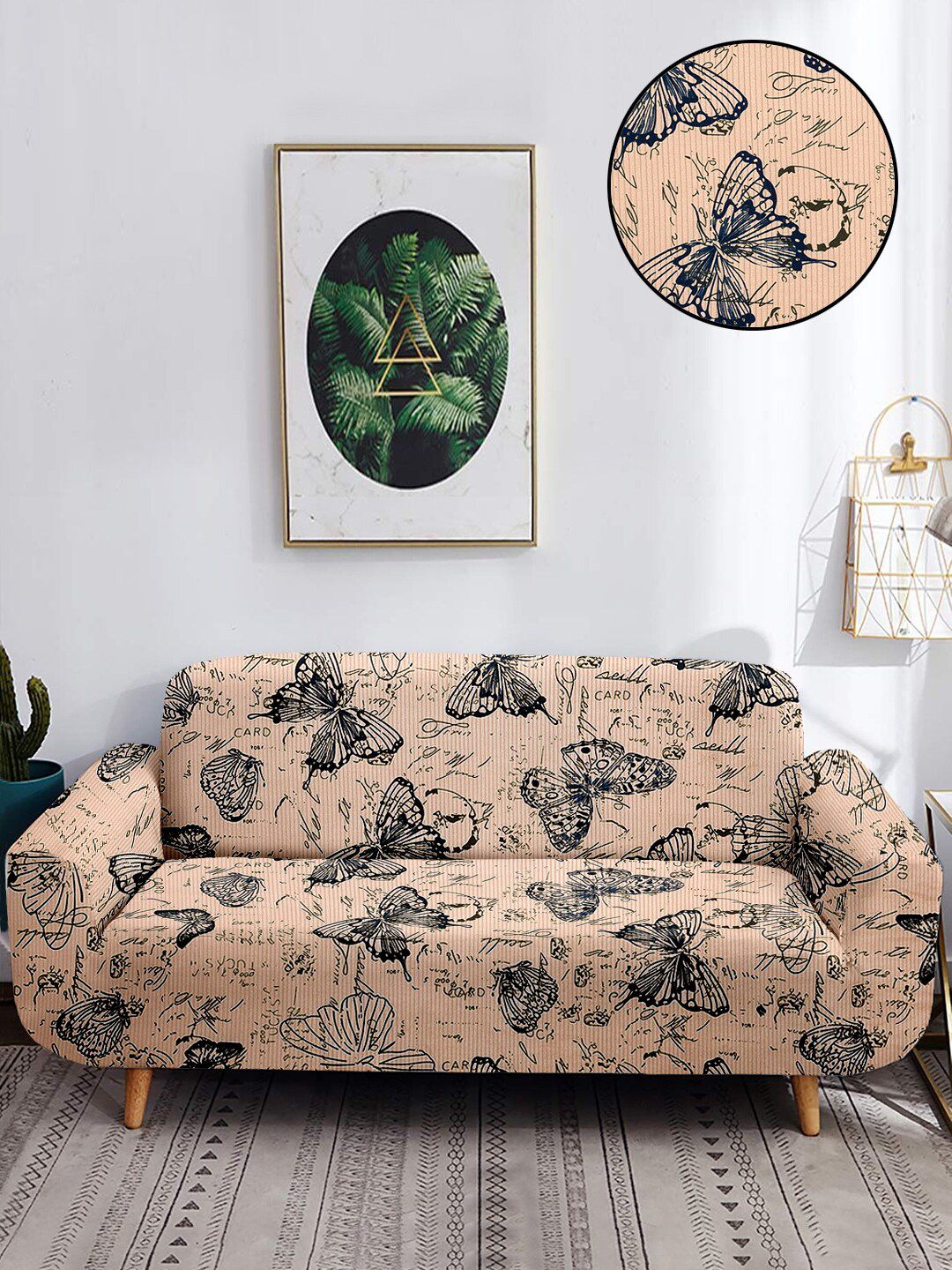 Cortina Pink & Black Printed 4 Seater Sofa Cover Price in India