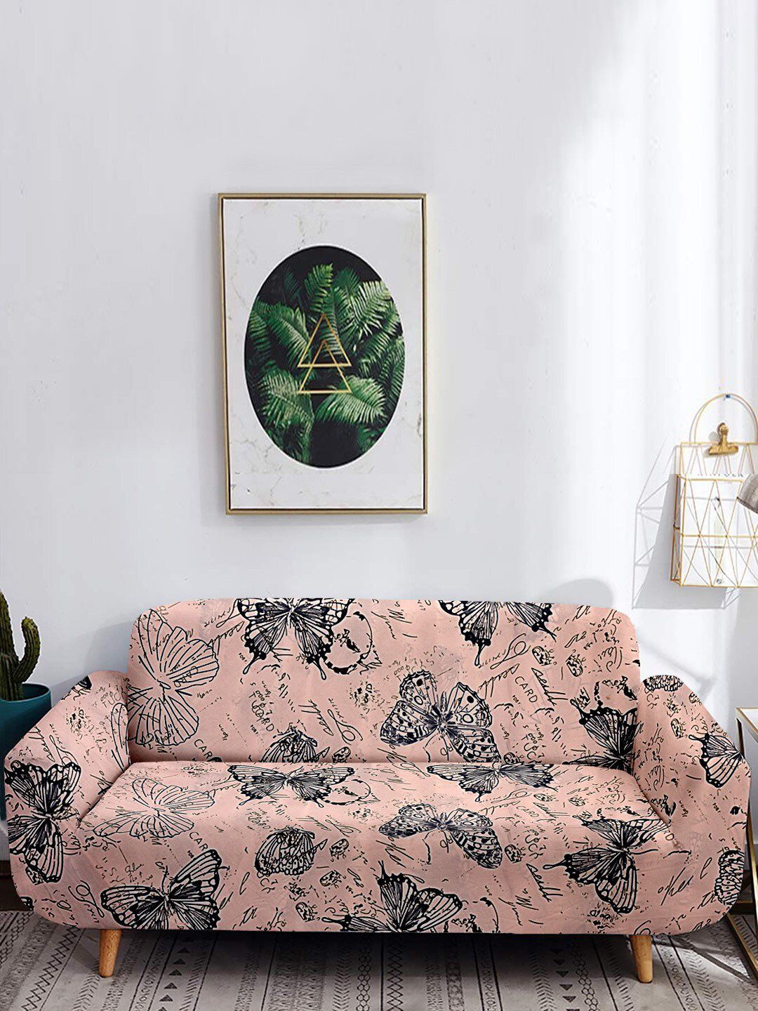 Cortina Pink & Black Printed 4 Seater Sofa Cover Price in India