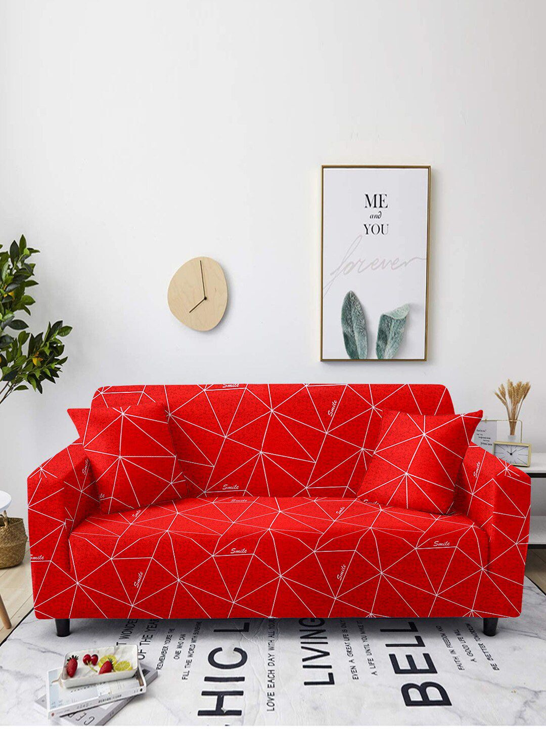 Cortina Red & White Printed 4 Seater Sofa Cover Price in India