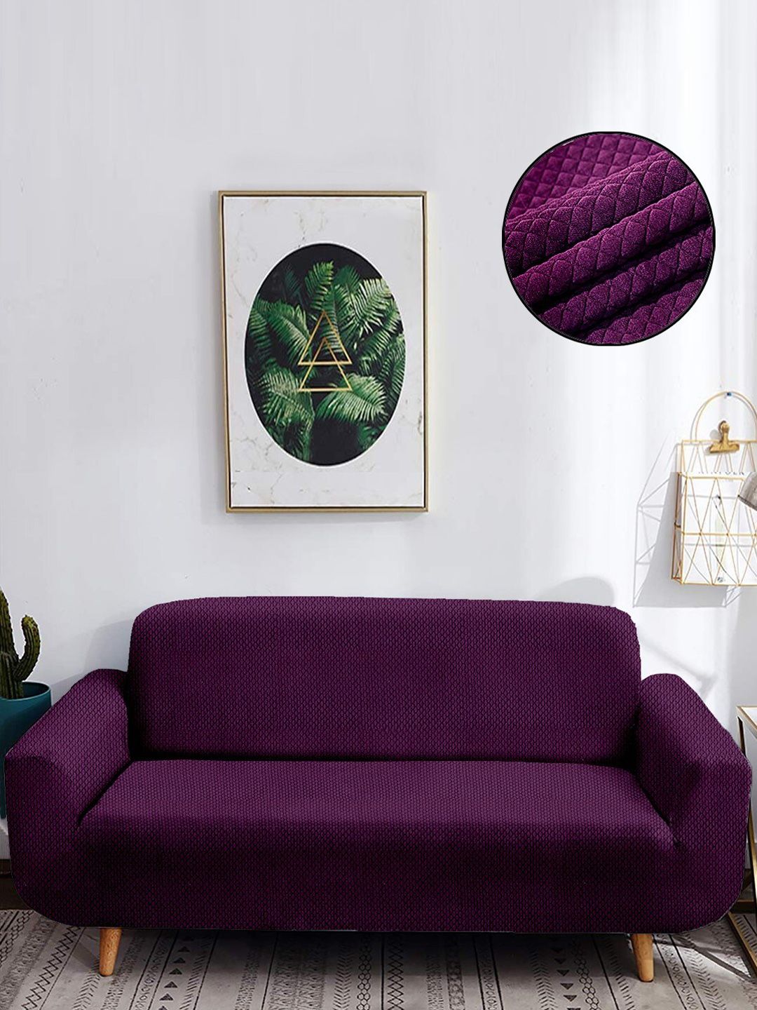 Cortina Purple Printed 4 Seater Sofa Cover Price in India