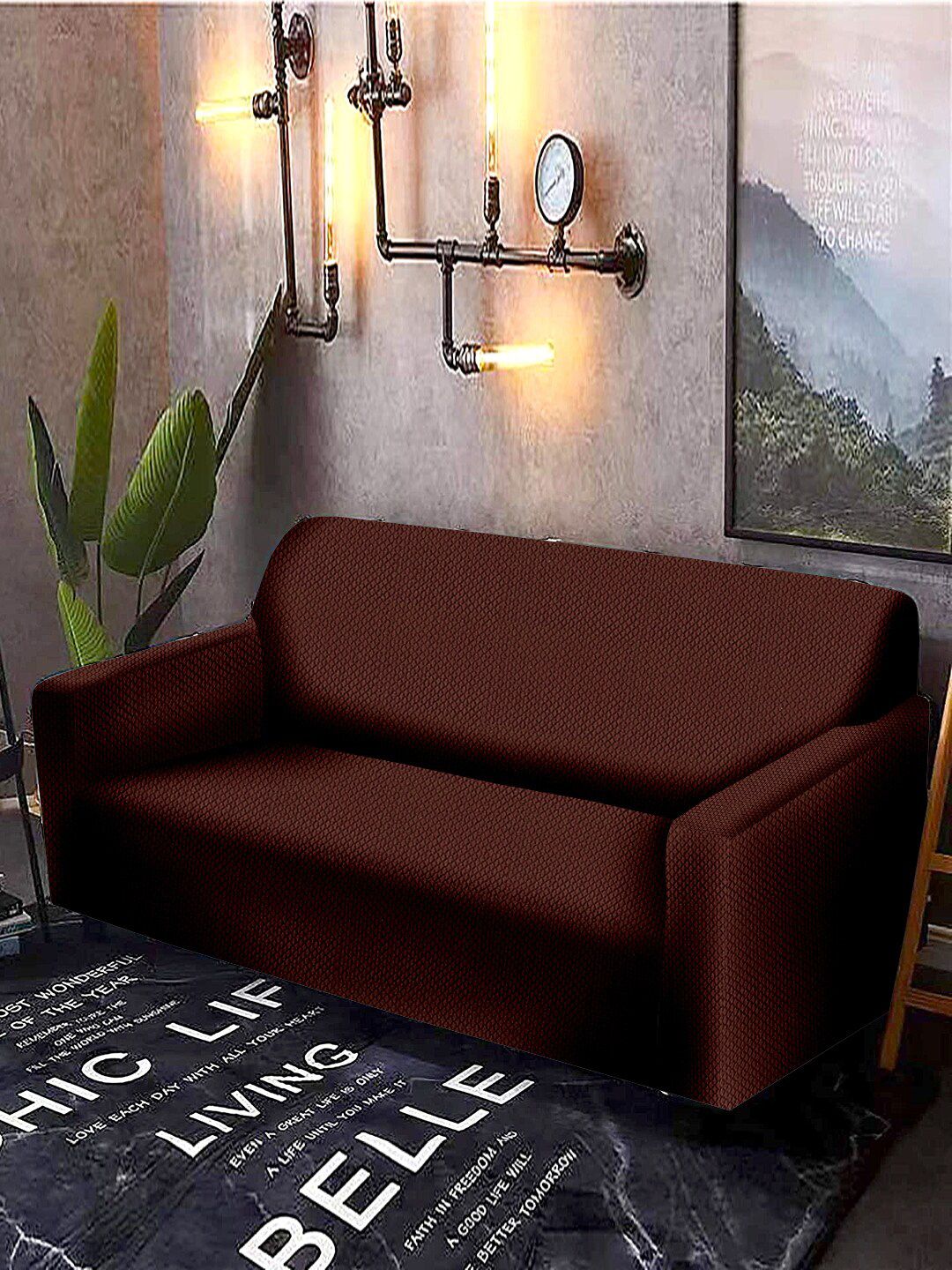 Cortina Brown Solid 4 Seater Sofa Cover Price in India