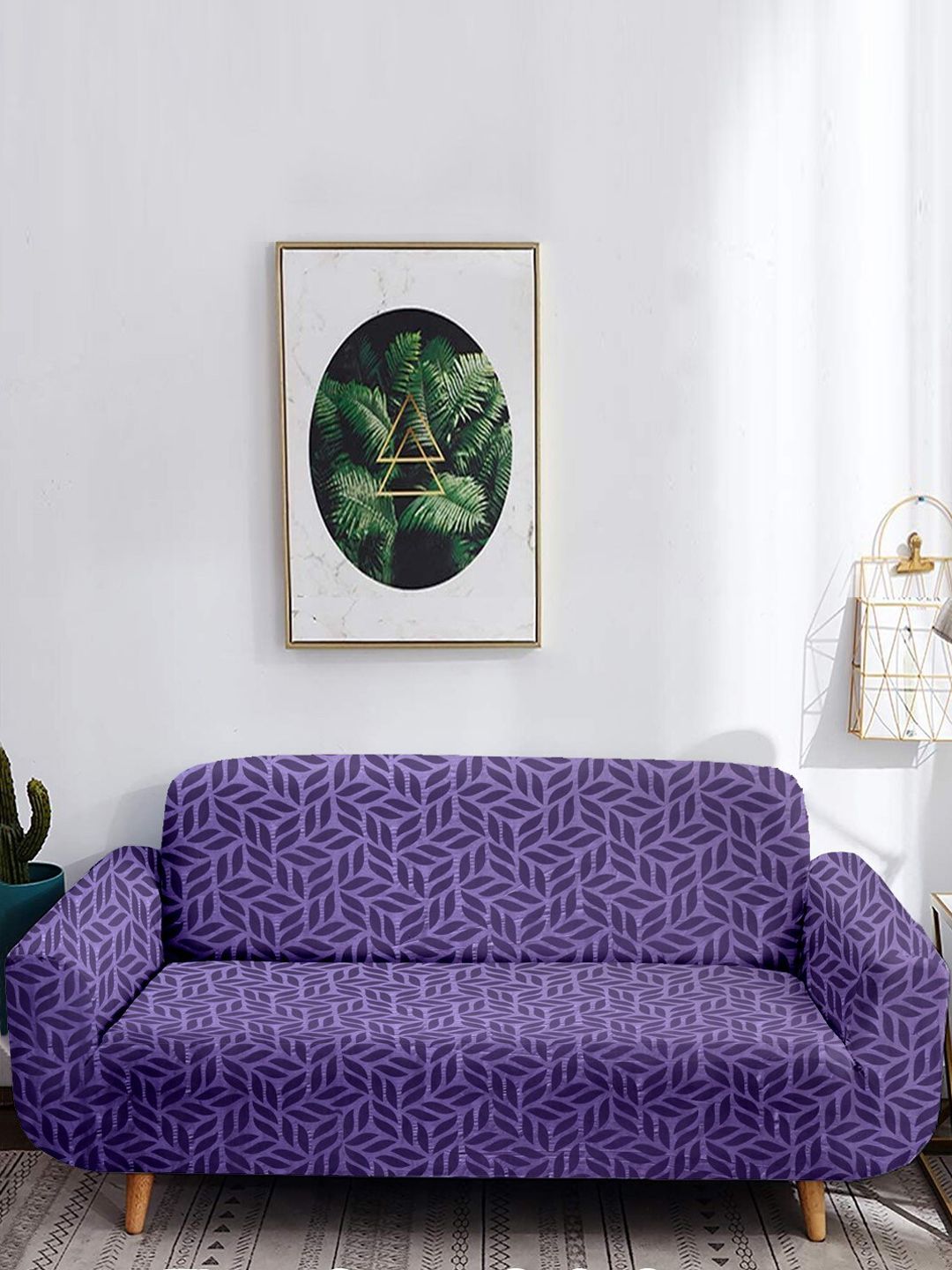 Cortina Purple Printed 4-Seater Non-Slip Sofa Cover Price in India