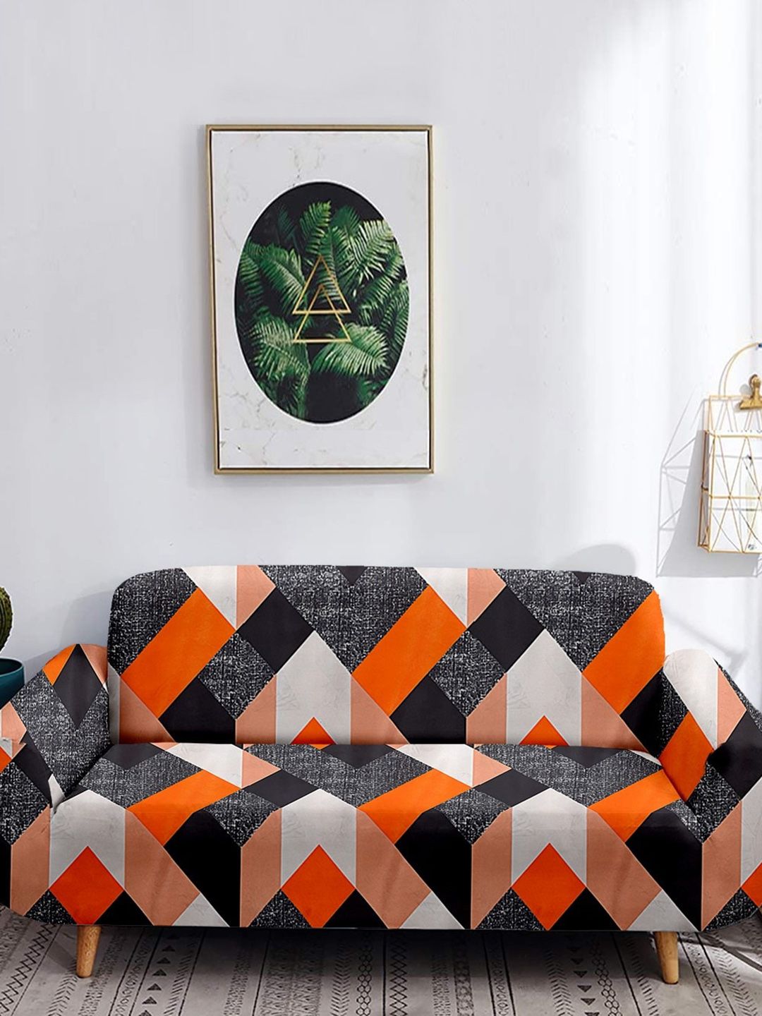Cortina Orange & Black Printed 4-Seater Sofa Cover Price in India