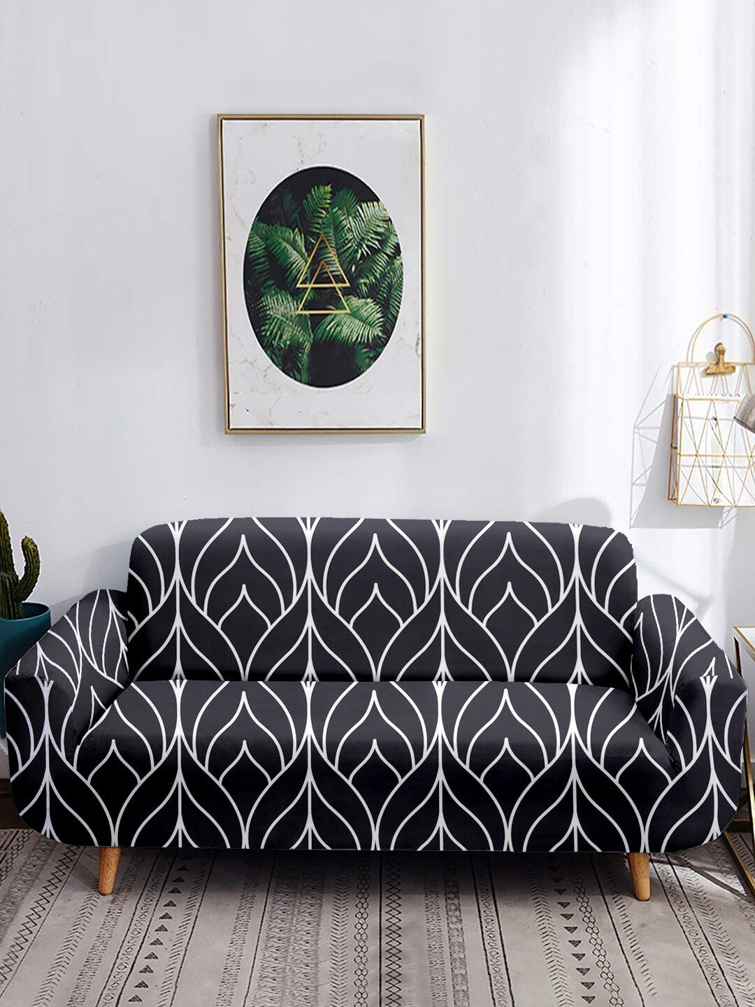 Cortina Black Printed 4 Seater Sofa Cover Price in India