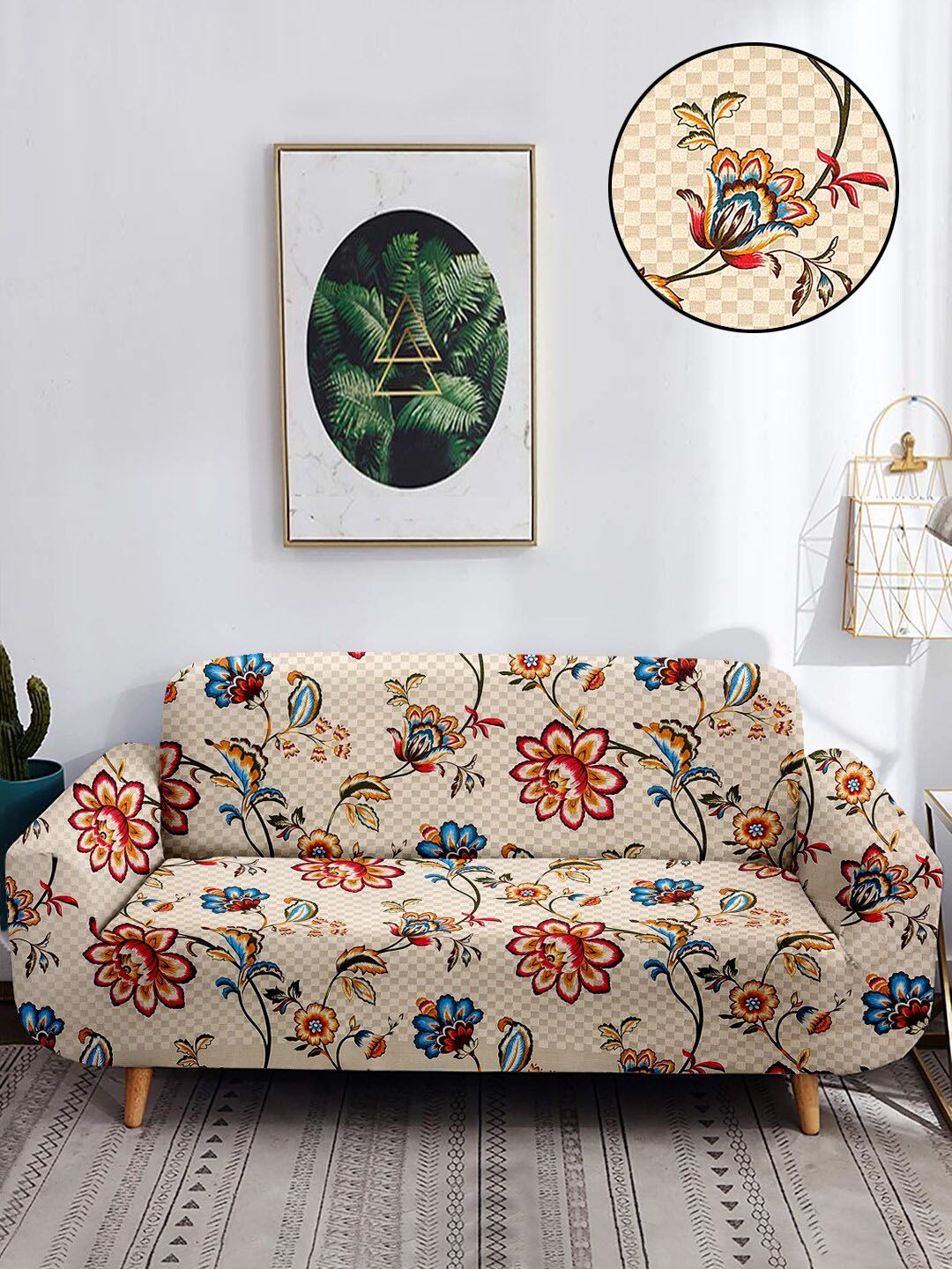 Cortina Beige Printed 4 Seater Sofa Cover Price in India