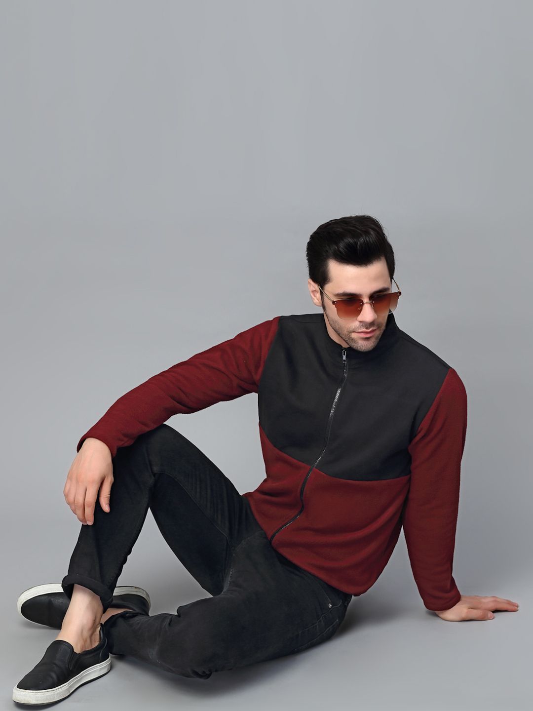 Rigo Men Red Colourblocked Fleece Lightweight Outdoor Open Front Jacket