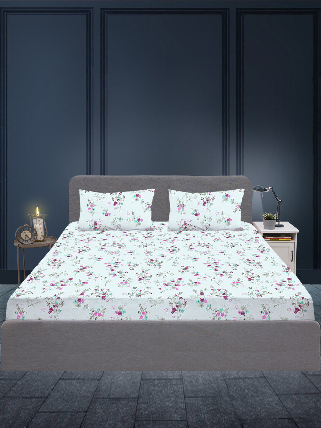 SLEEPX Blue & Red Floral 180 TC King Bedsheet with 2 Pillow Covers Price in India