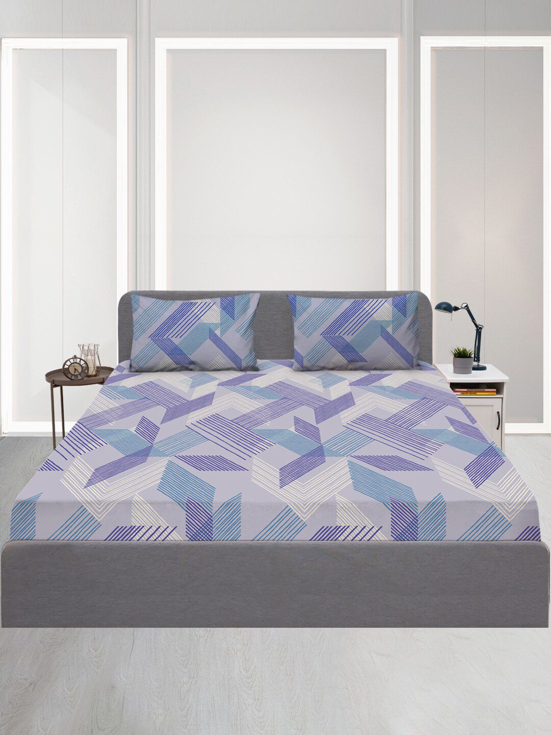 SLEEPX Geometric 120 TC Queen Bedsheet Pure Cotton With 2 Pillow Covers Price in India