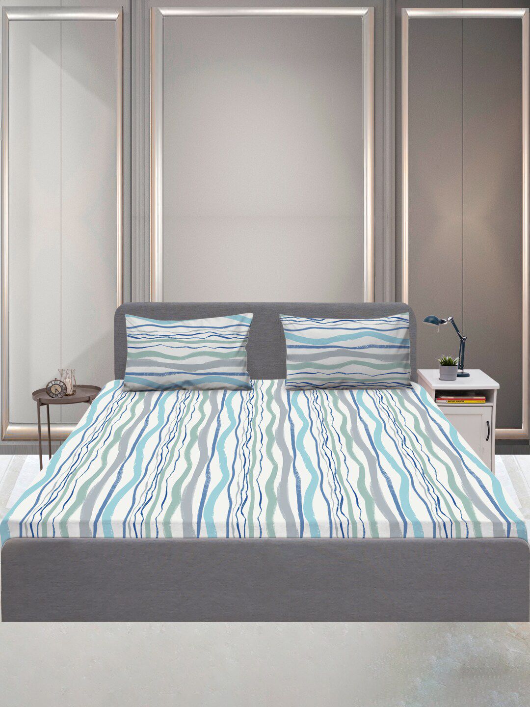 SLEEPX Striped 144 TC King Bedsheet Pure Cotton With 2 Pillow Covers Price in India