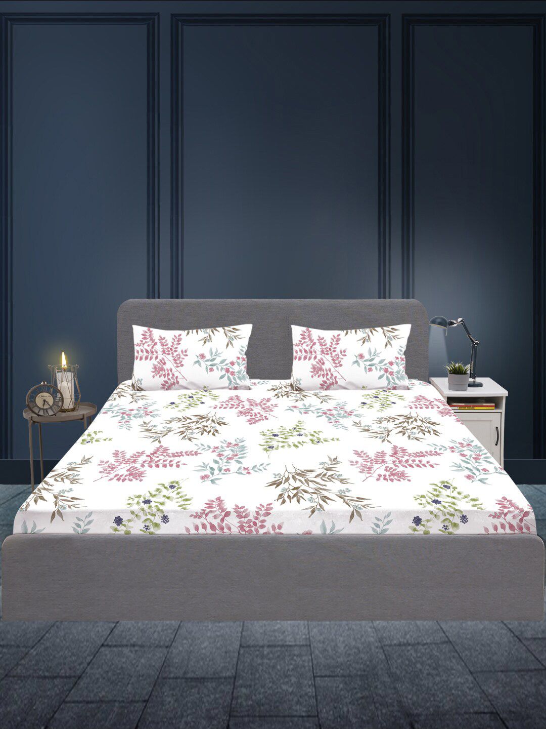 SLEEPX White & Pink Floral 180 TC Queen Bedsheet with 2 Pillow Covers Price in India