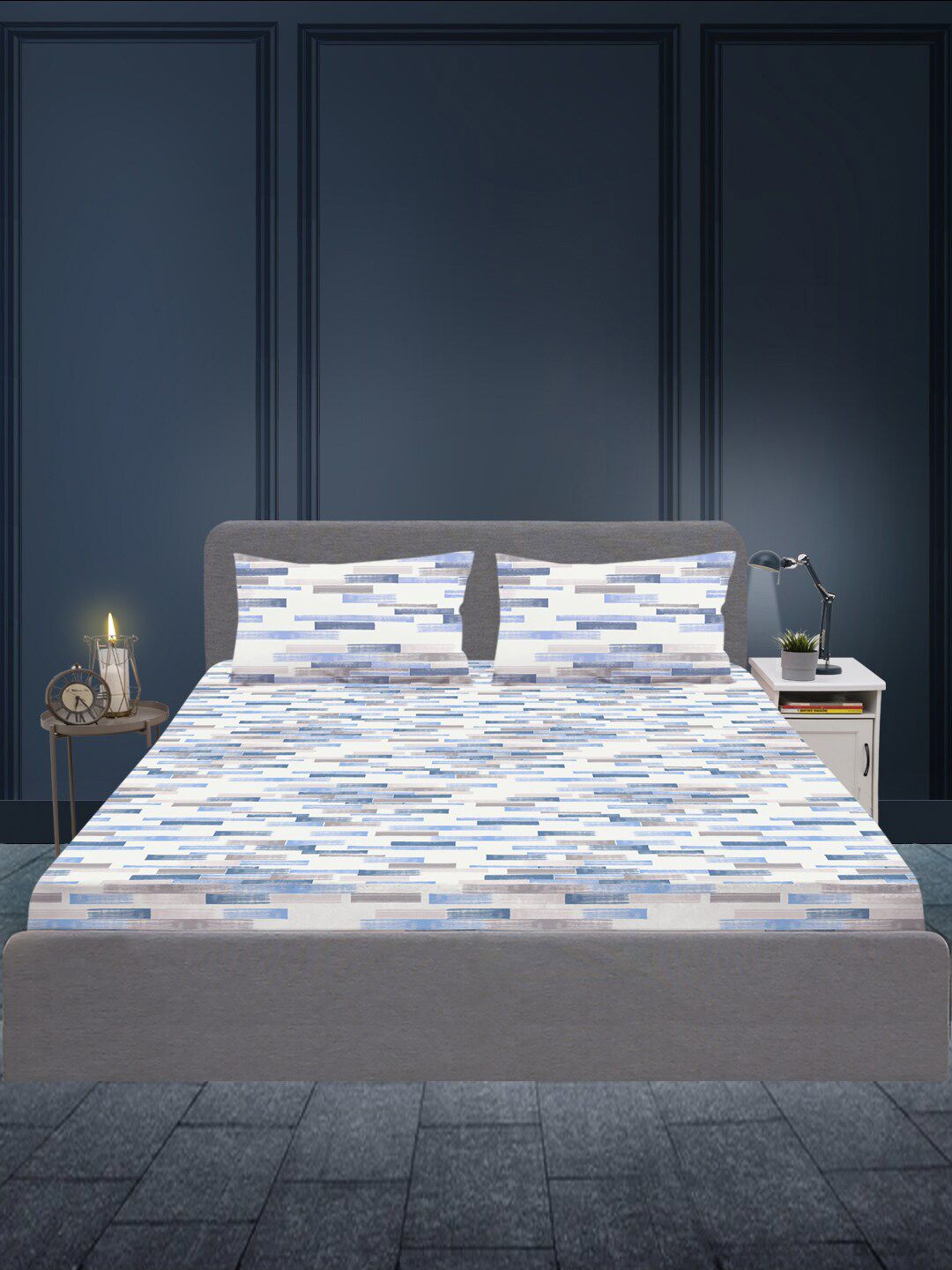 SLEEPX Blue & White 180 TC King Bedsheet with 2 Pillow Covers Price in India
