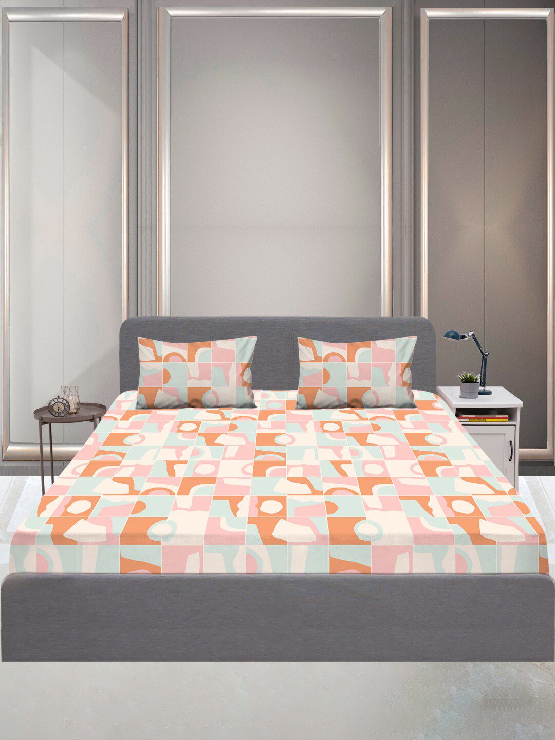 SLEEPX Orange & Pink 144 TC Queen Bedsheet with 2 Pillow Covers Price in India