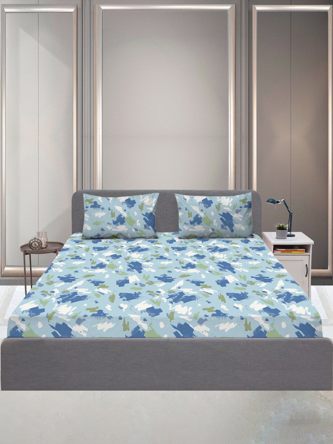 SLEEPX Graphic 144 TC King Cotton Bedsheet with 2 Pillow Covers Price in India