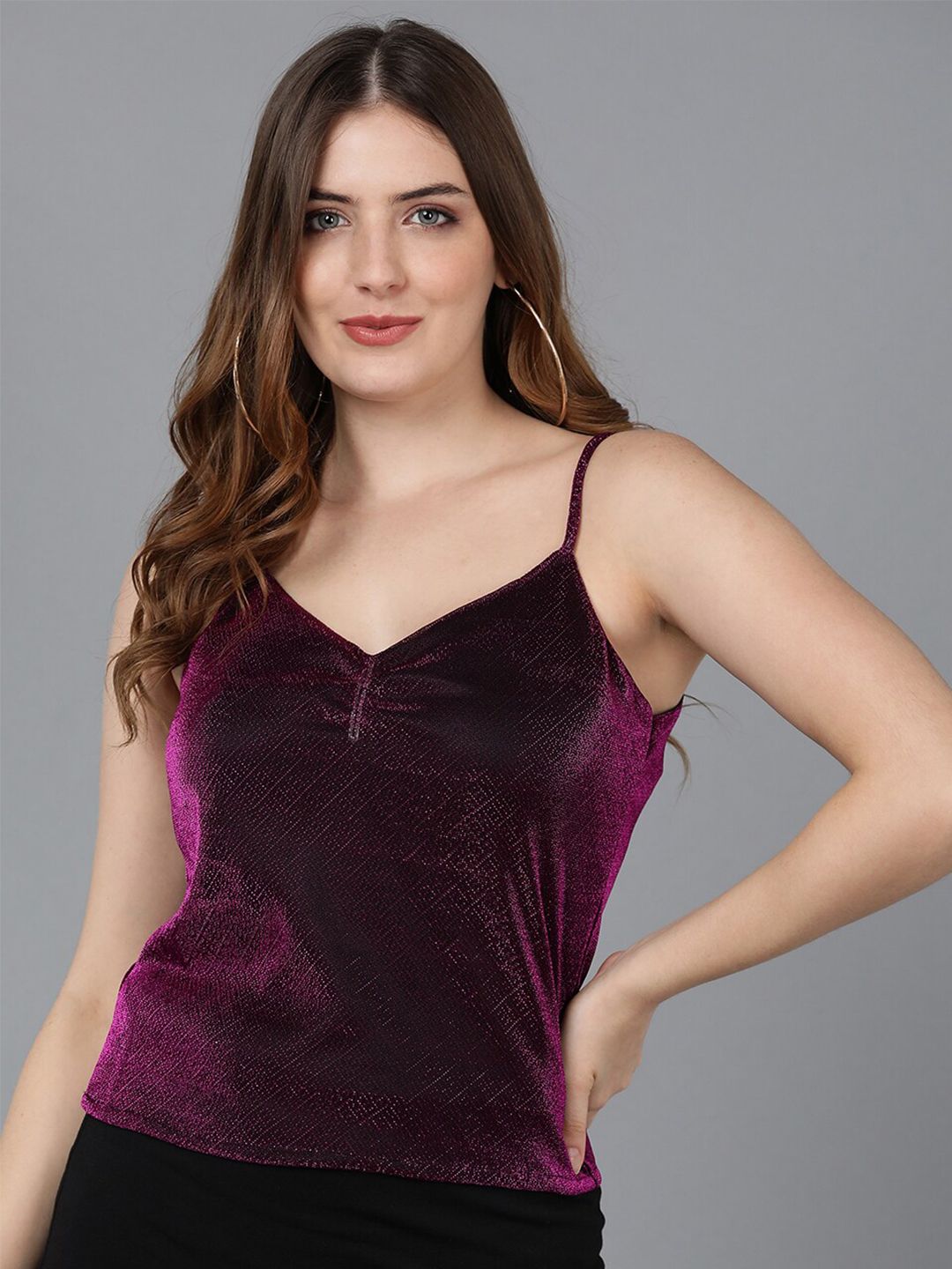 DressBerry Women Magenta Solid Spaghetti Top Price in India