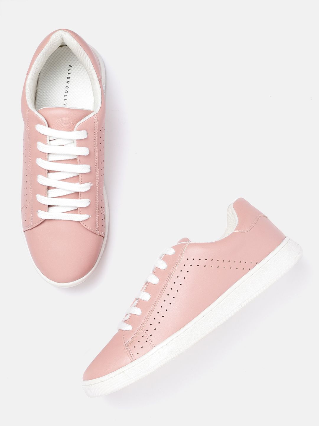 Allen Solly Women Peach-Coloured Solid Sneakers with Perforated Detail Price in India
