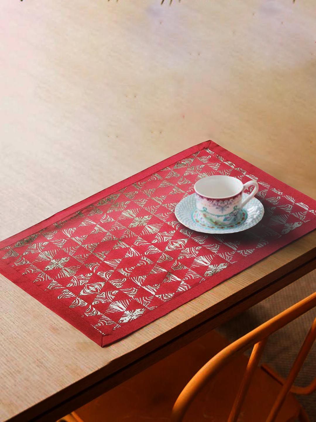 Lushomes Set Of 6 Red Printed Dining Table Placemats Price in India