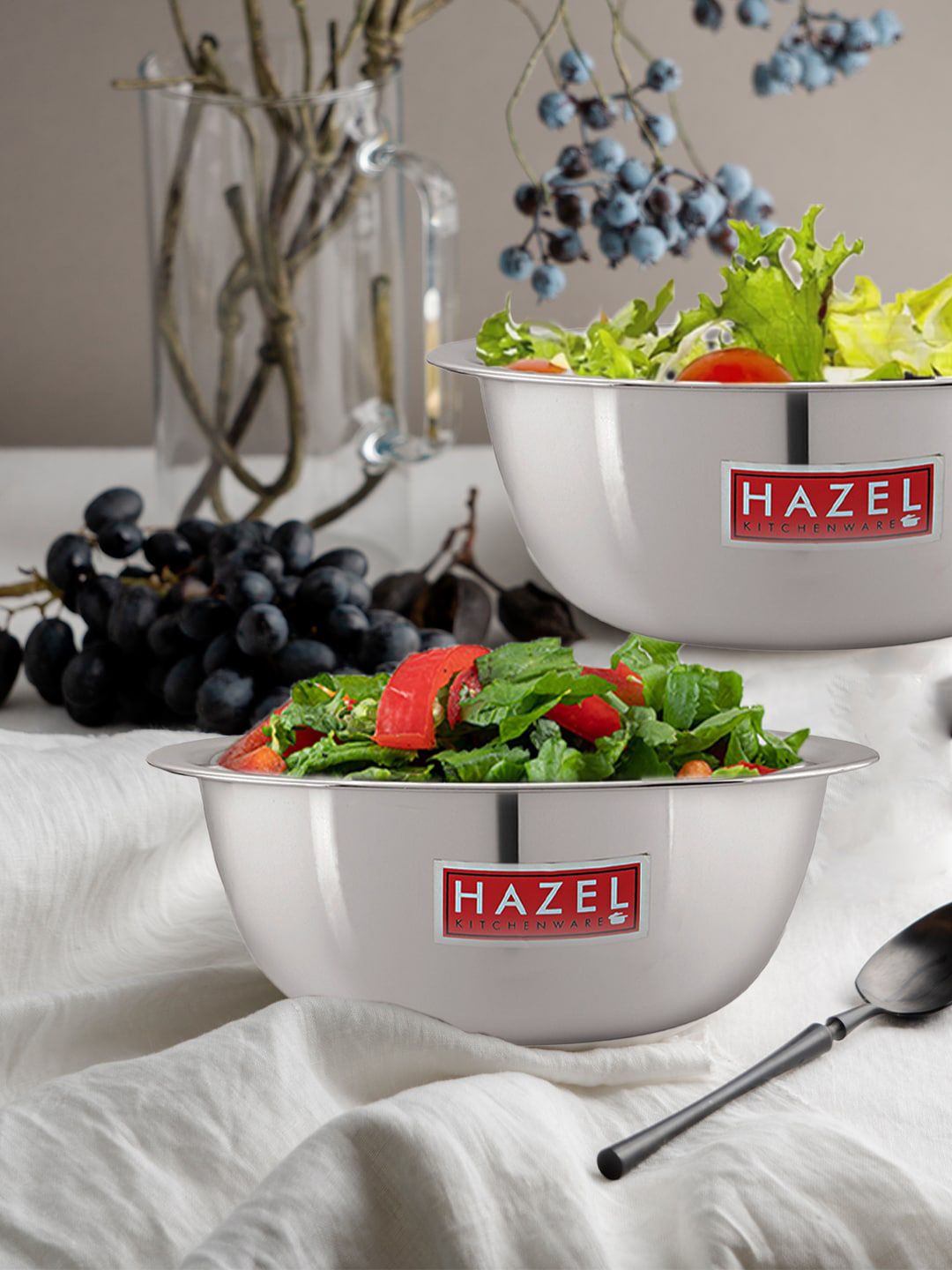 HAZEL Silver-Toned Set of 2 Batter Mixing Bowls Price in India