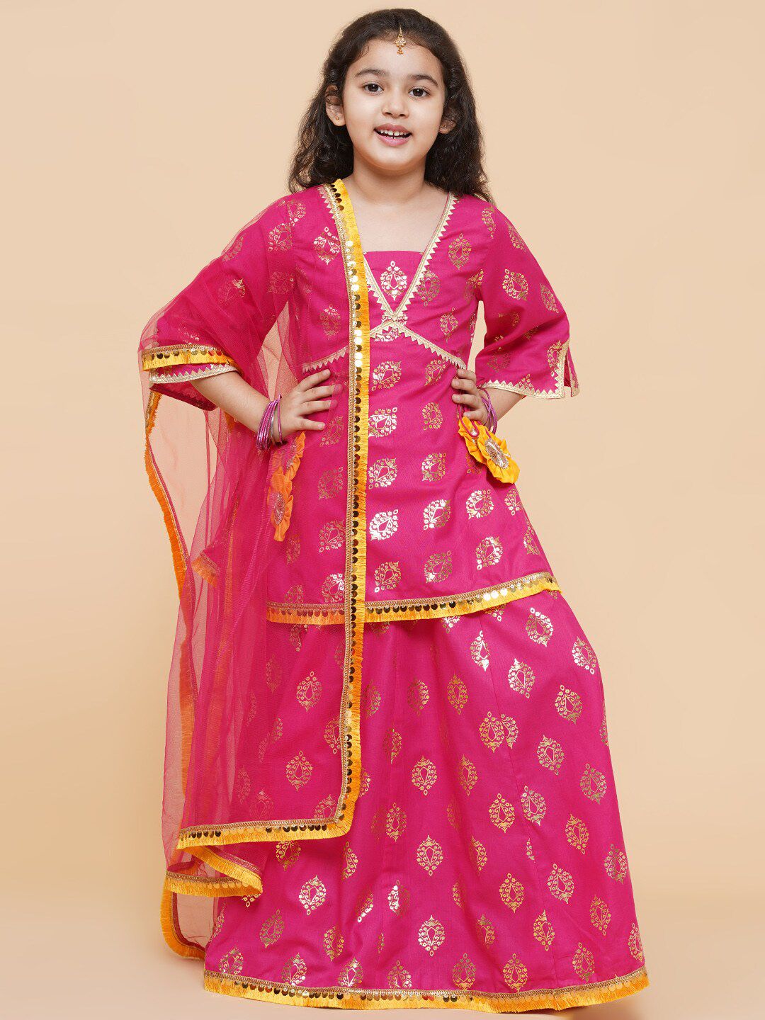 Bitiya by Bhama Girls Printed Ready to Wear Lehenga & Blouse With Dupatta Price in India