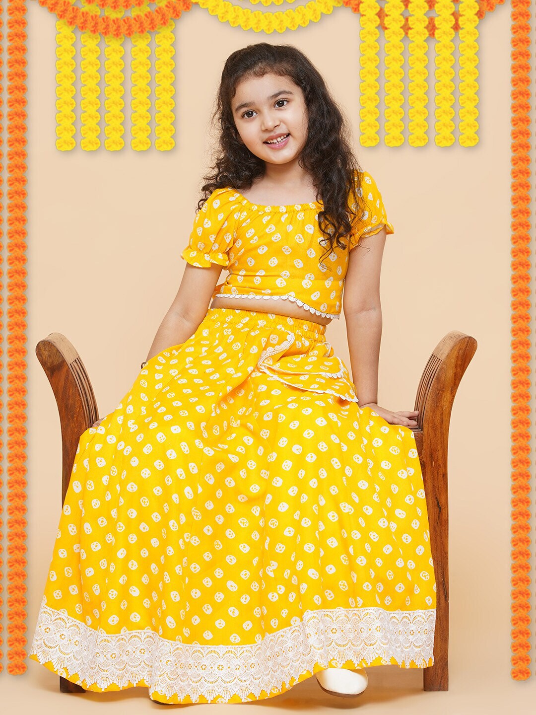 Bitiya by Bhama Girls Printed Ready to Wear Lehenga & Blouse Price in India