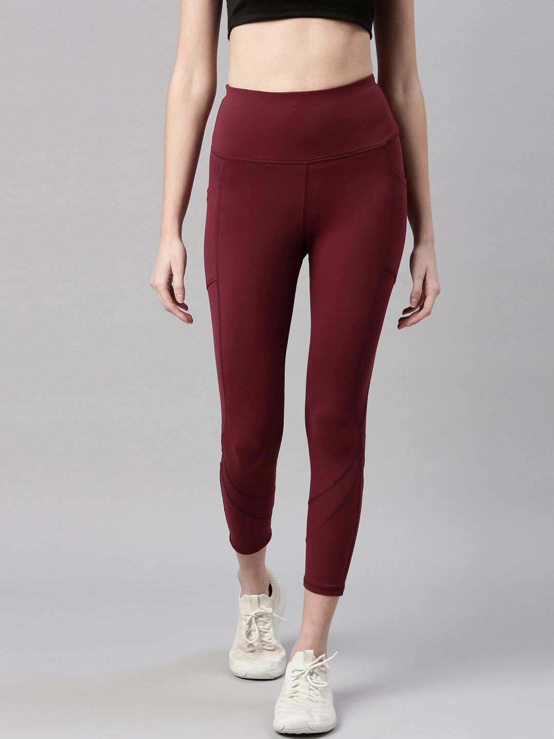 Enamor Women Plus Size Maroon Dry Fit Antimicrobial 7/8th Workout Tights Price in India
