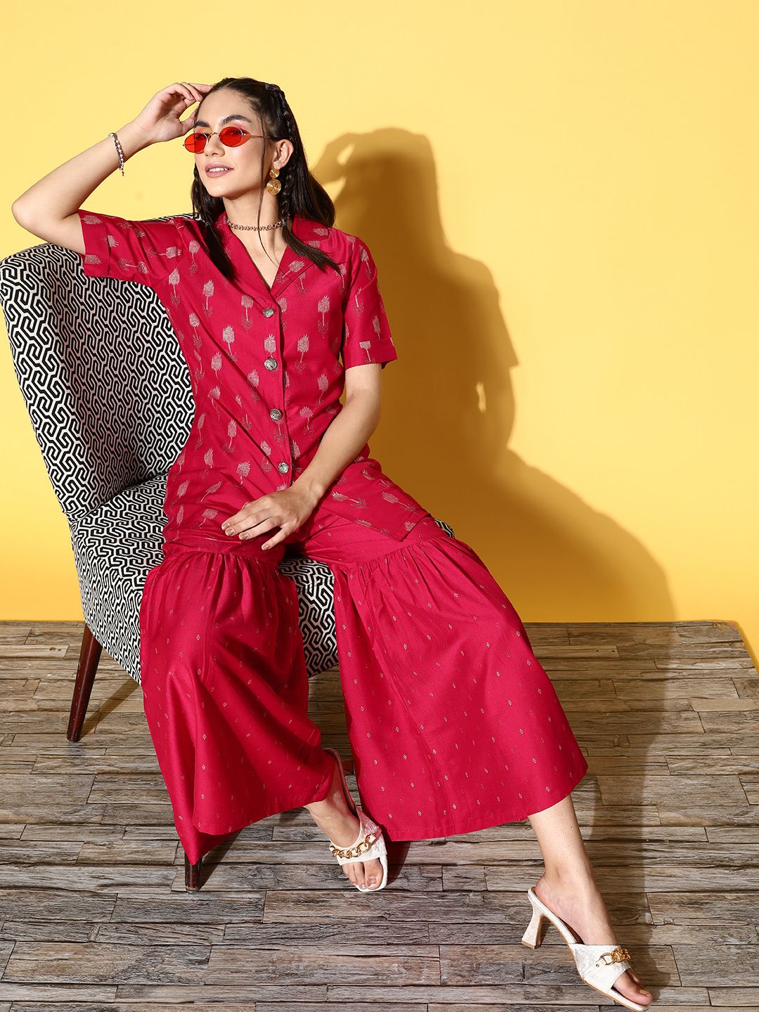 Athena Women Charming Red Printed Shirt with Trousers Price in India