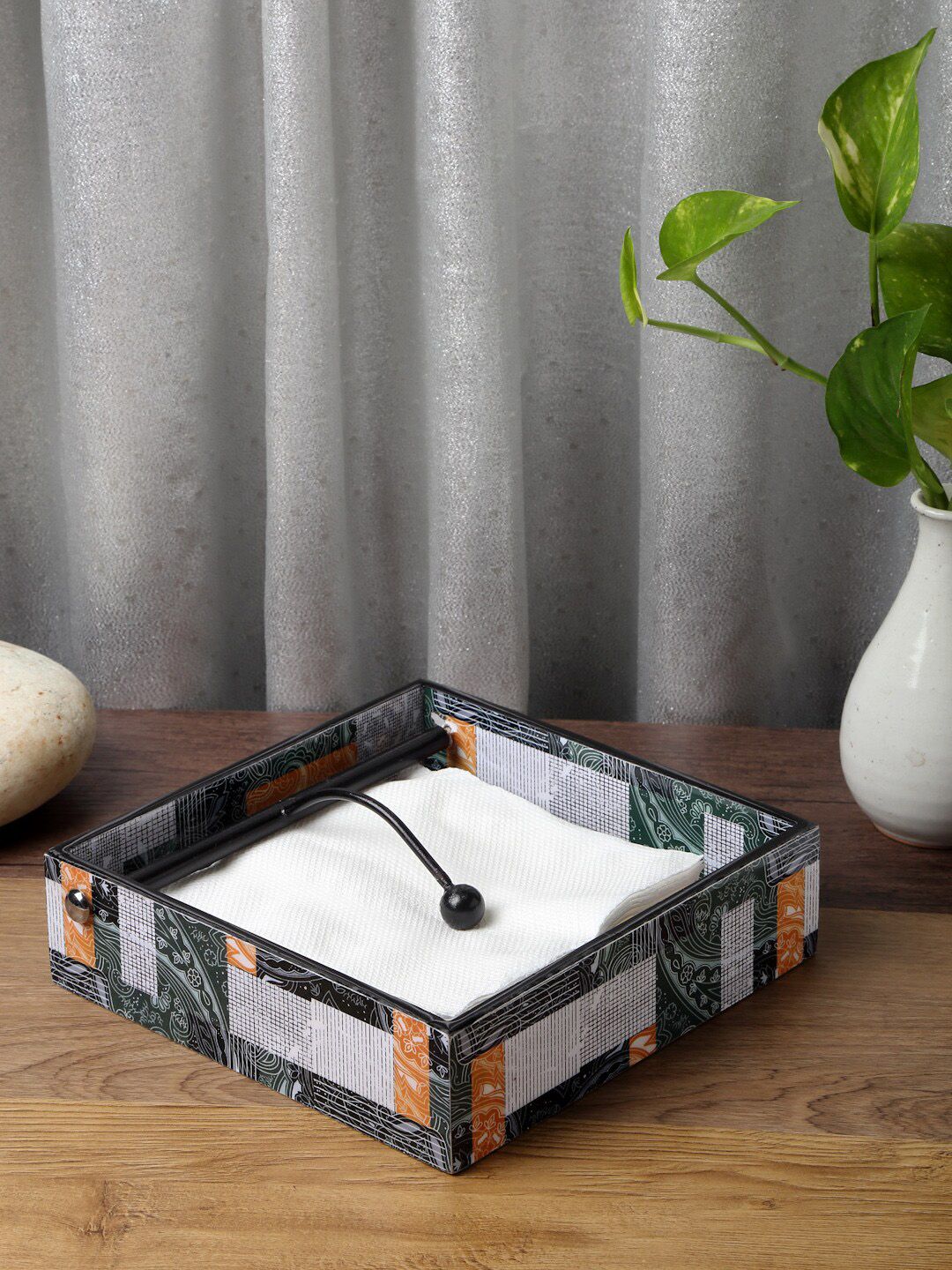 ROMEE Green & White Printed Tissue Holder Price in India