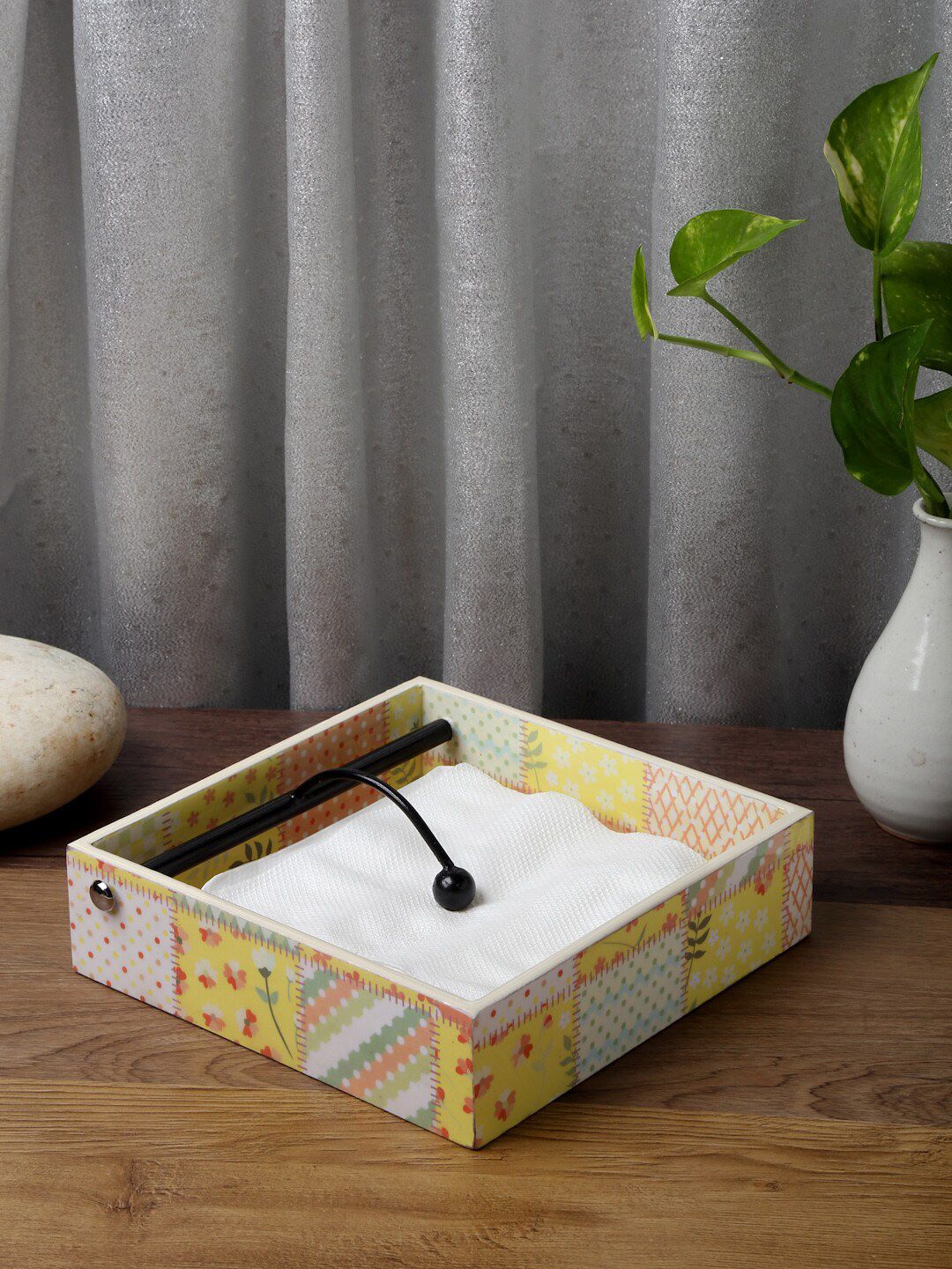 ROMEE Yellow & White Printed Tissue Holder Price in India