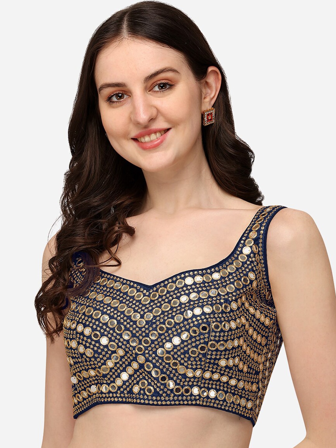 Fab Viva Navy Blue Embroidered Saree Blouse Price in India