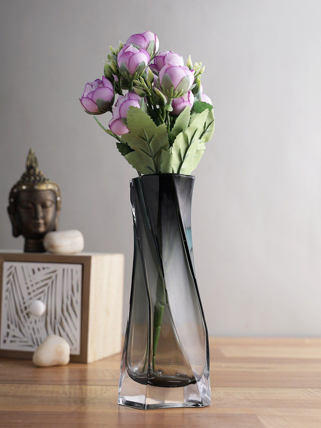 TAYHAA Grey Solid Goblet Shaped Glass Vase Price in India