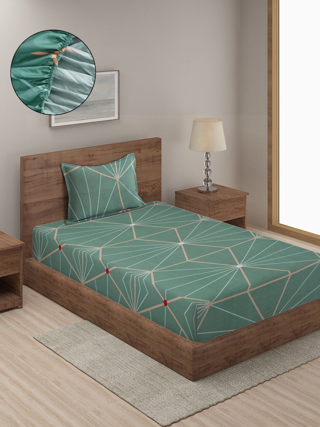 SOKNACK Geometric 300 TC Single Bedsheet with 1 Pillow Covers Price in India