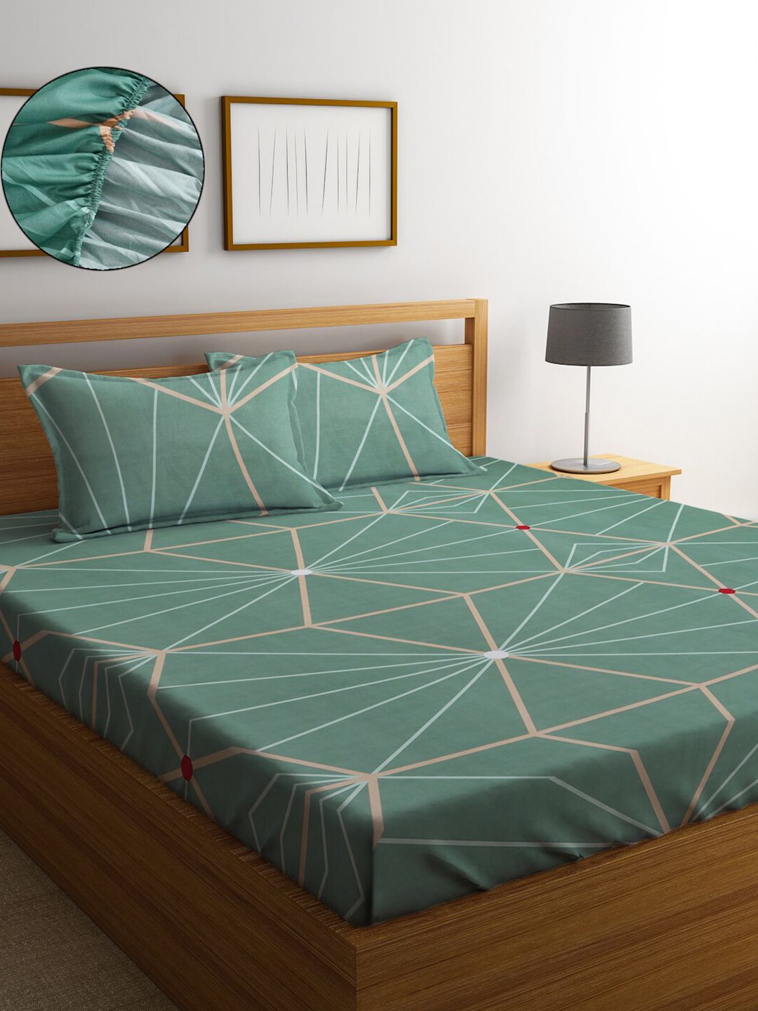 SOKNACK Geometric 300 TC Queen Bedsheet with 2 Pillow Covers Price in India