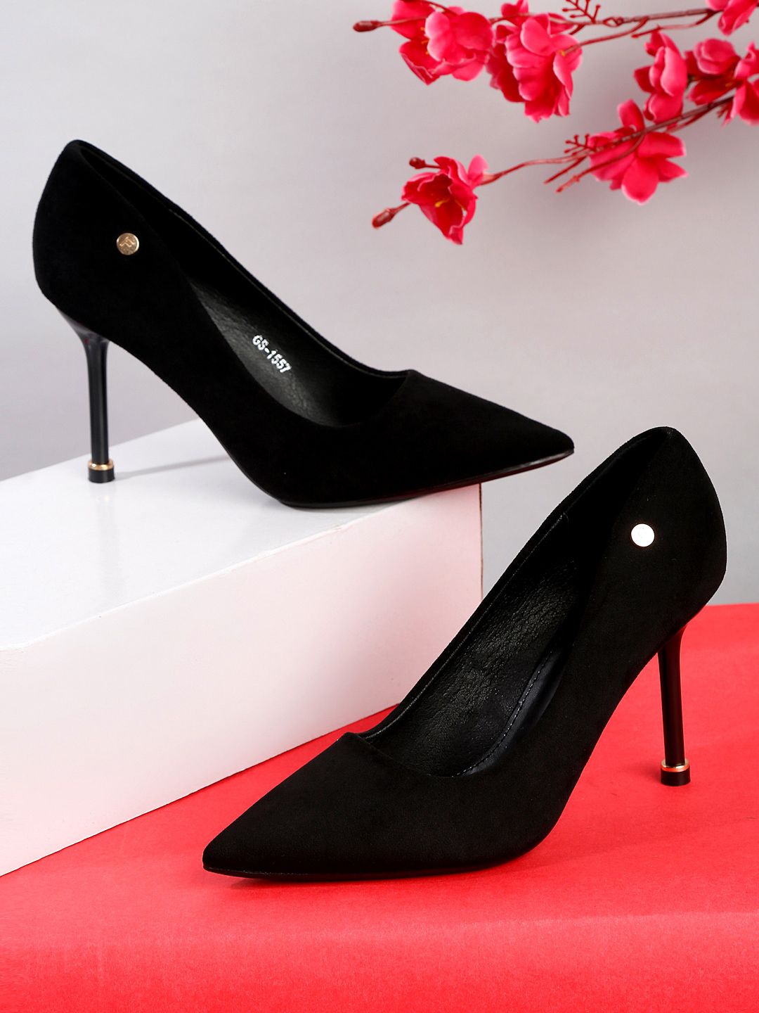 Flat n Heels Women Black Suede Stiletto Pumps