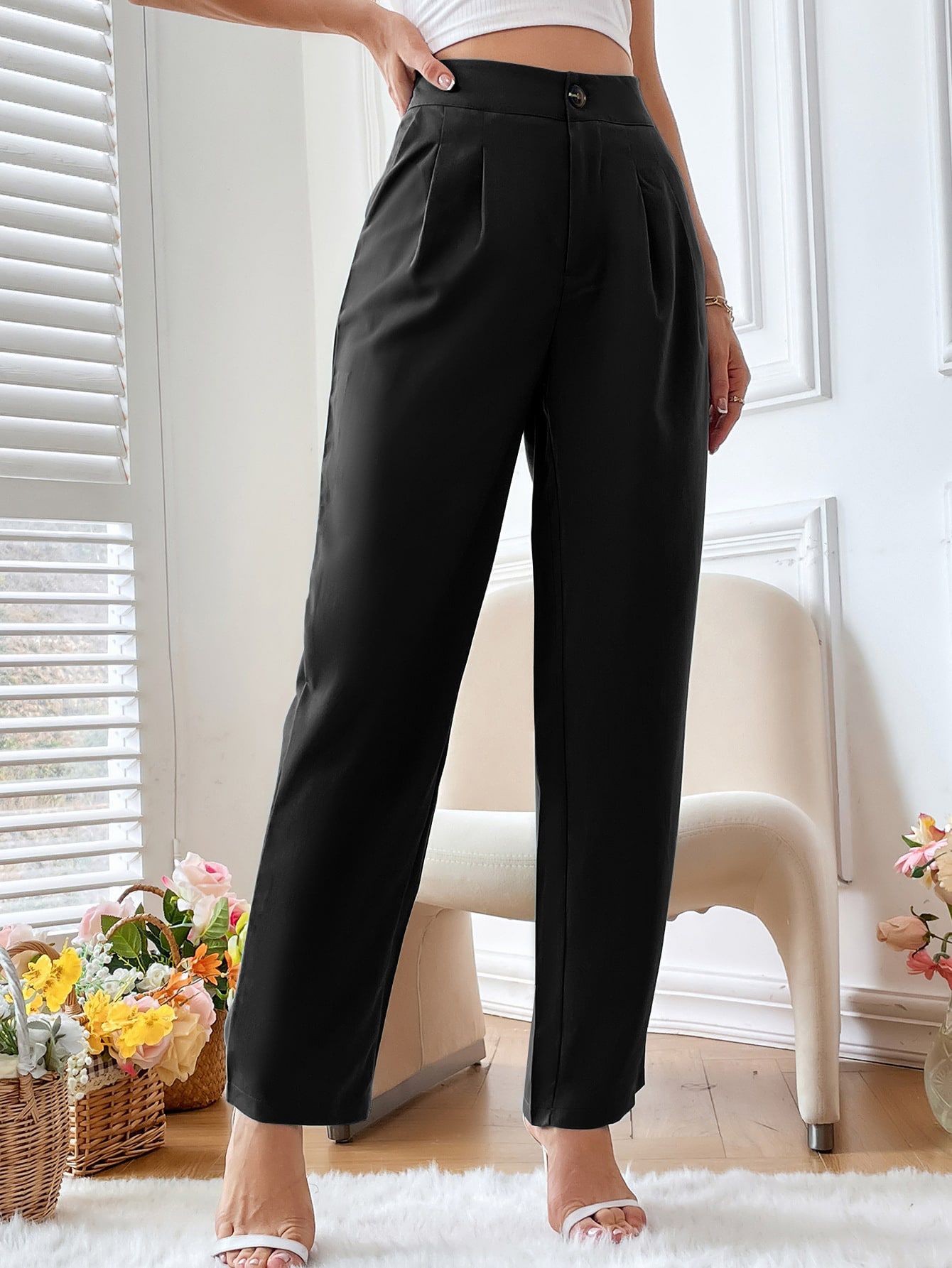 BoStreet Women Black Pleated Trousers Price in India