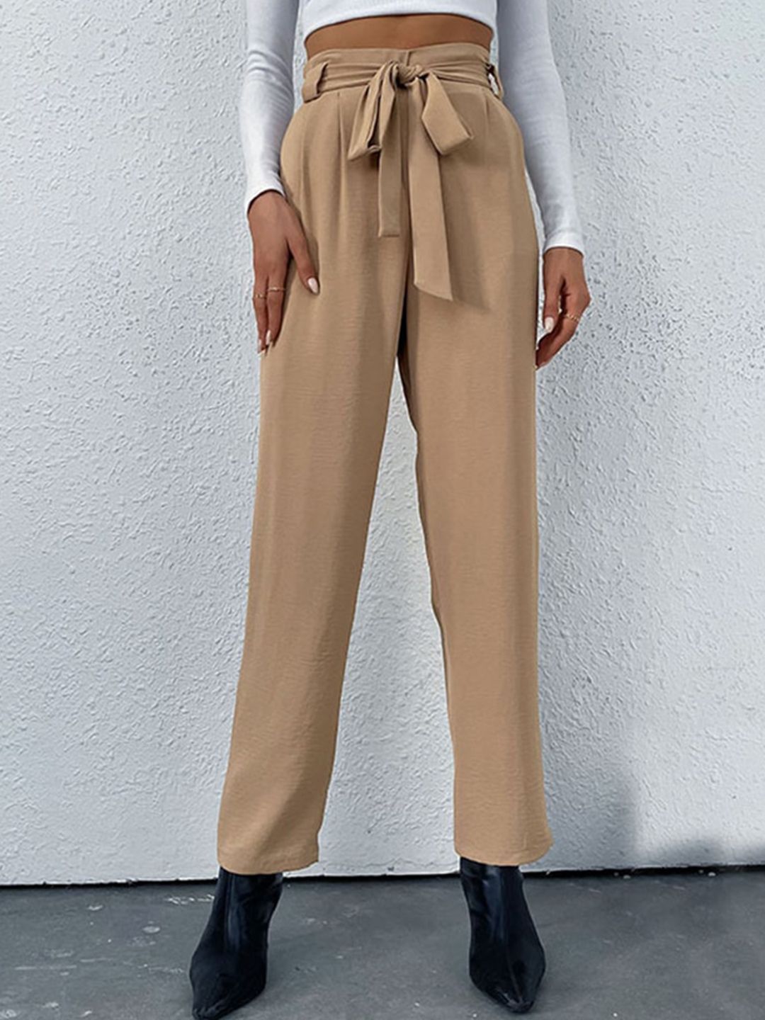 BoStreet Women Khaki Loose Fit Pleated Trousers Price in India