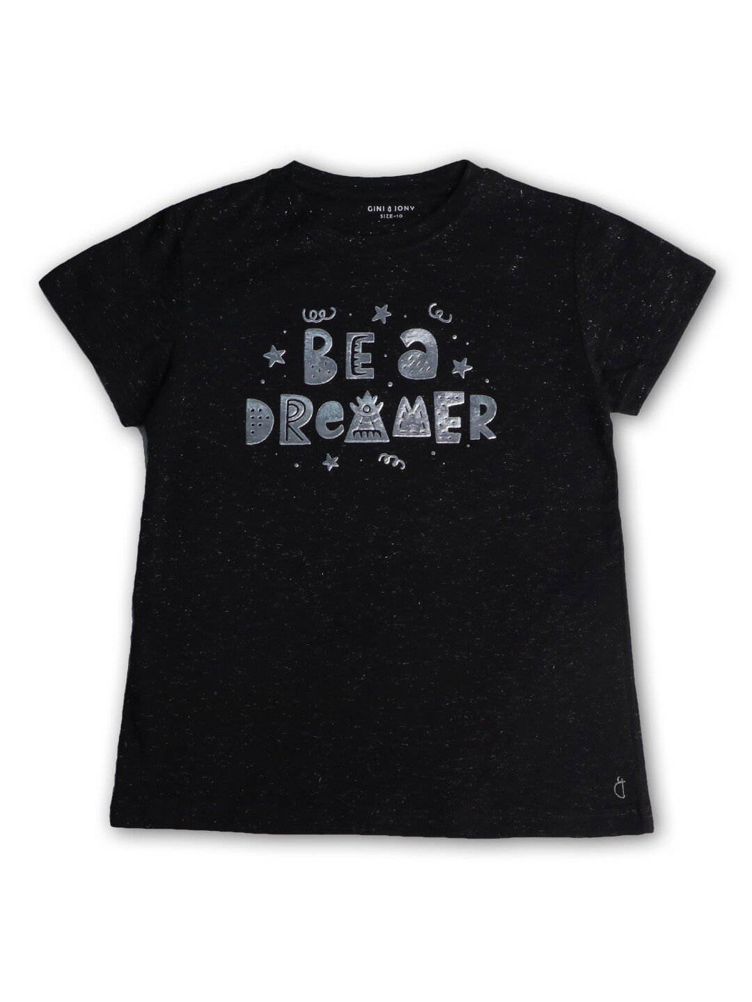 Gini and Jony Girls Black Typography Printed T-shirt