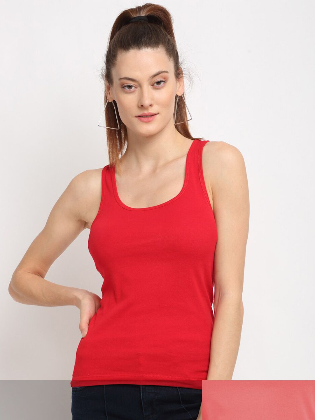 Friskers Pack of 2 Red & Pink Tank Top Price in India