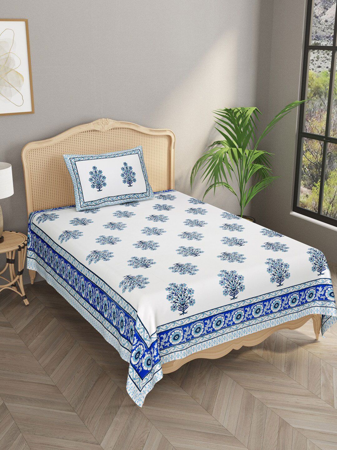 Gulaab Jaipur  Floral 210 TC Single Cotton Bedsheet with 1 Pillow Cover Price in India