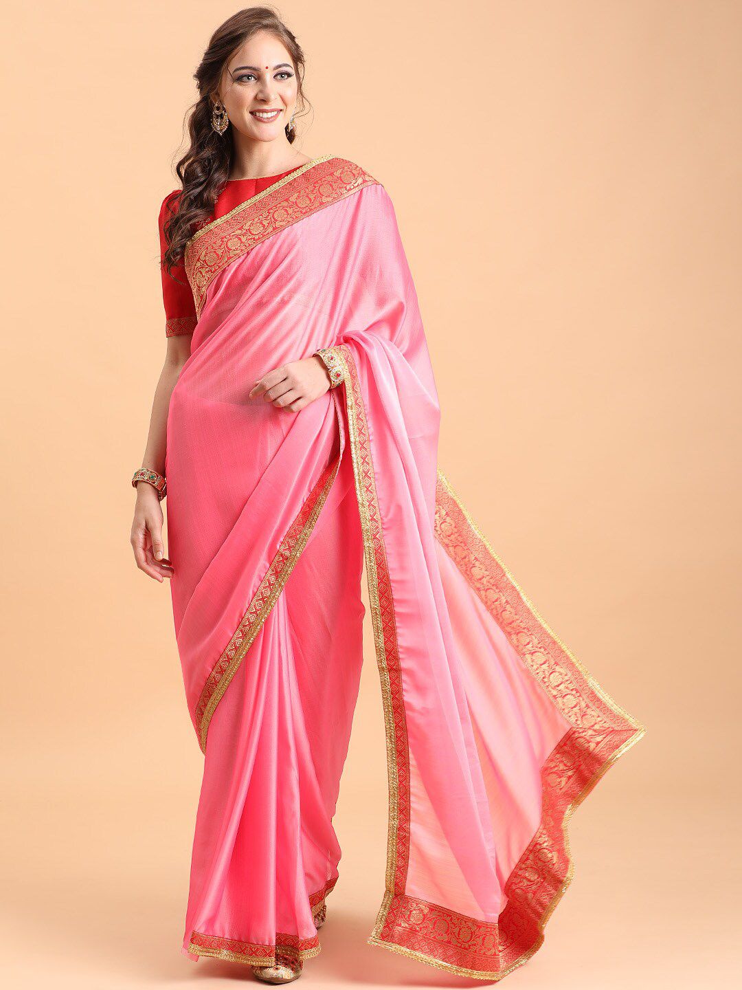 Sangria Rose & Gold-Toned Woven Design Zari Silk Blend Saree Price in India