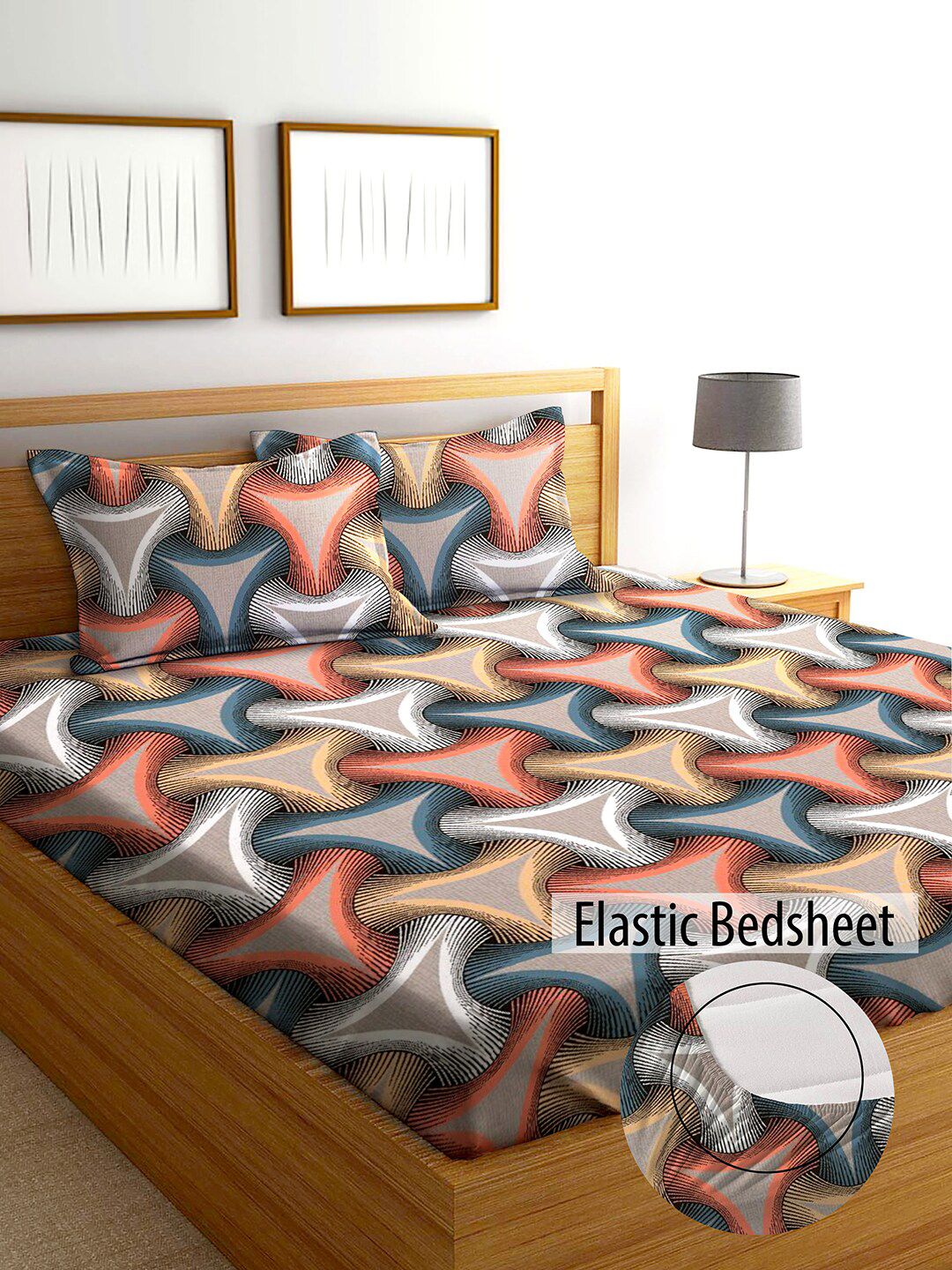 AEROHAVEN Printed Geometric 210 TC King Bedsheet With 2 Pillow Covers Price in India