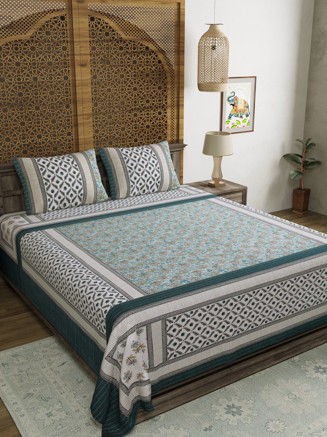 BLOCKS OF INDIA  Floral 210 TC King Bedsheet with 2 Pillow Covers Price in India