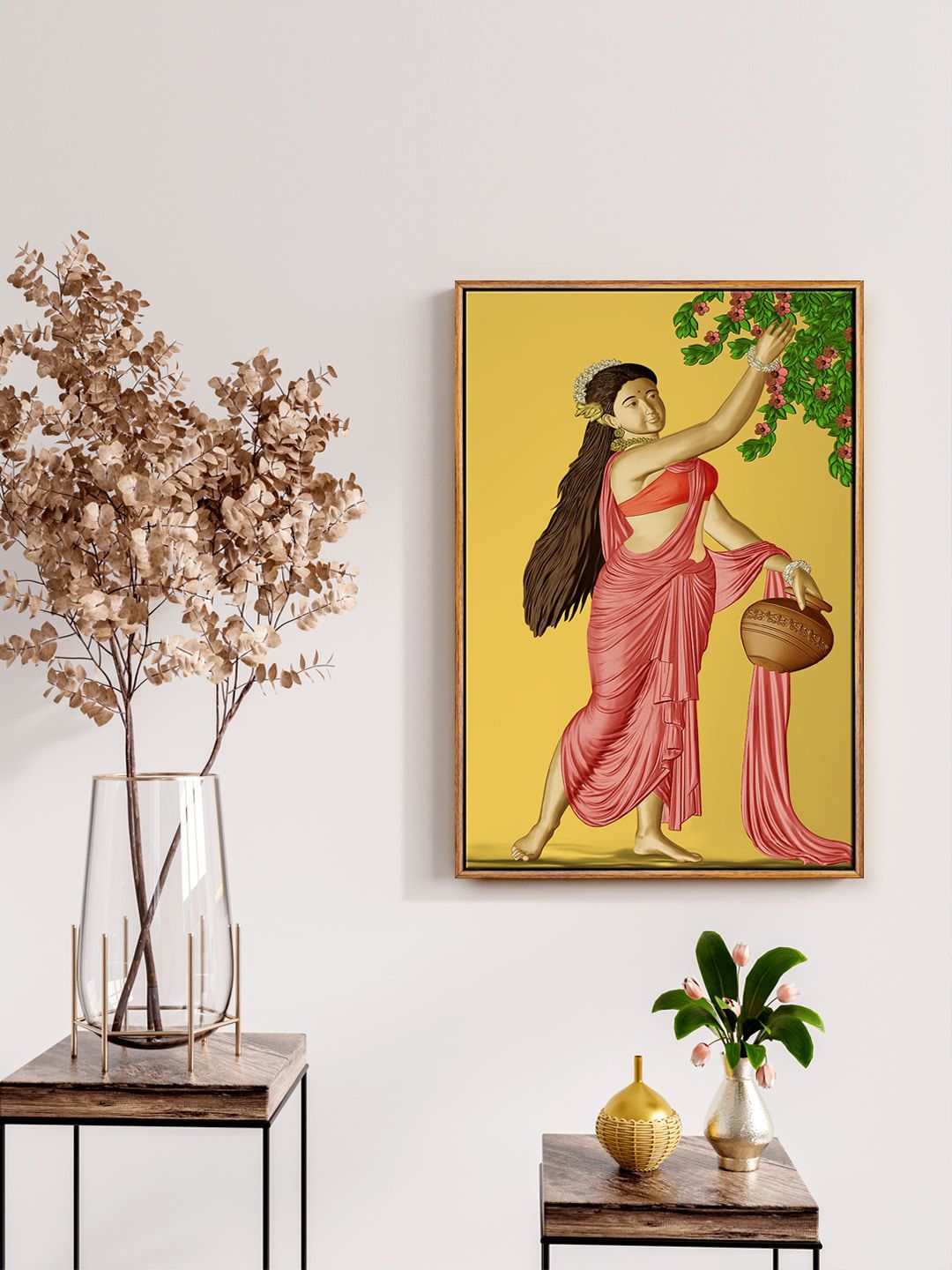 999Store Yellow & Pink Lady Painting Wall Art Price in India