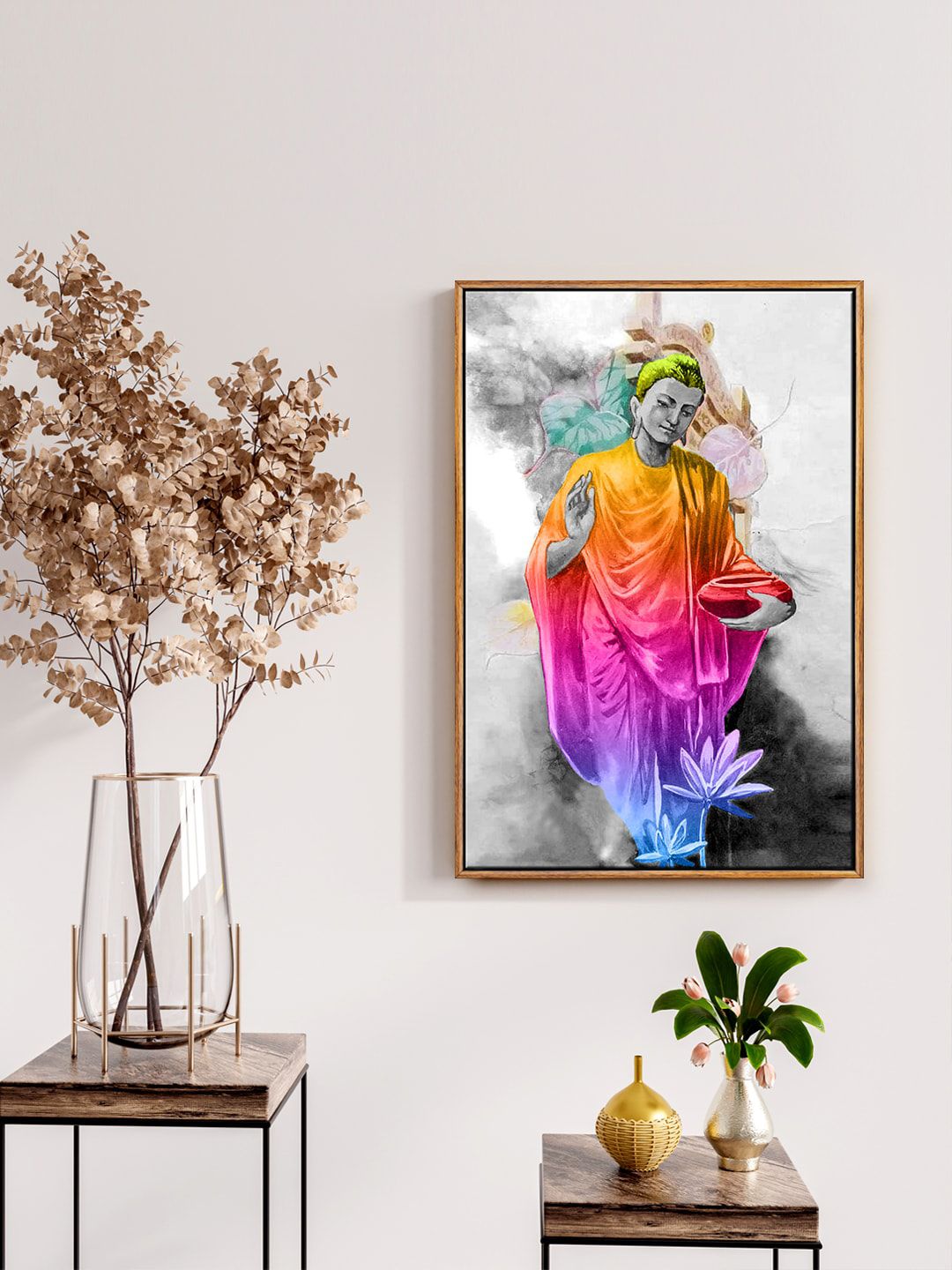 999Store Grey & Pink Lord Buddha Painting Canvas Wall Art Price in India