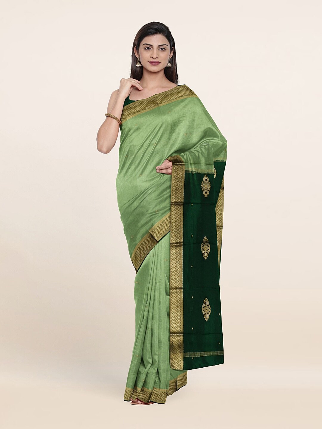 Pothys Green & Gold-Toned Woven Design Zari Pure Silk Saree Price in India
