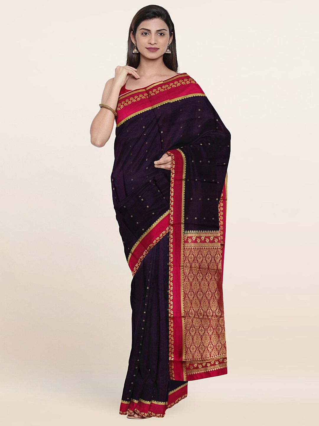 Pothys Purple & Red Woven Design Zari Pure Silk Saree Price in India