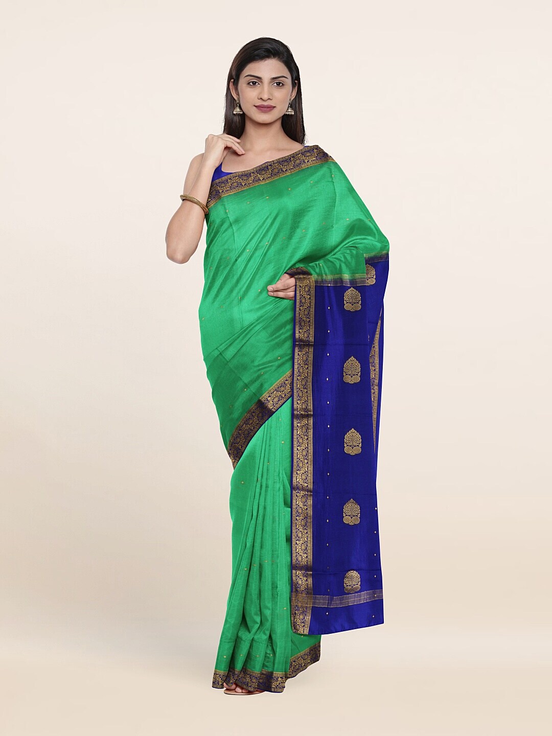 Pothys Green & Blue Woven Design Zari Pure Silk Saree Price in India