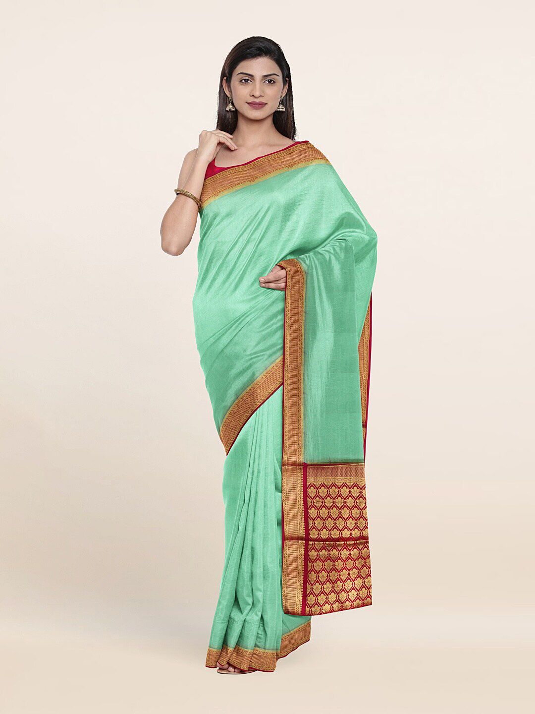 Pothys Green & Red Pure Silk Saree Price in India