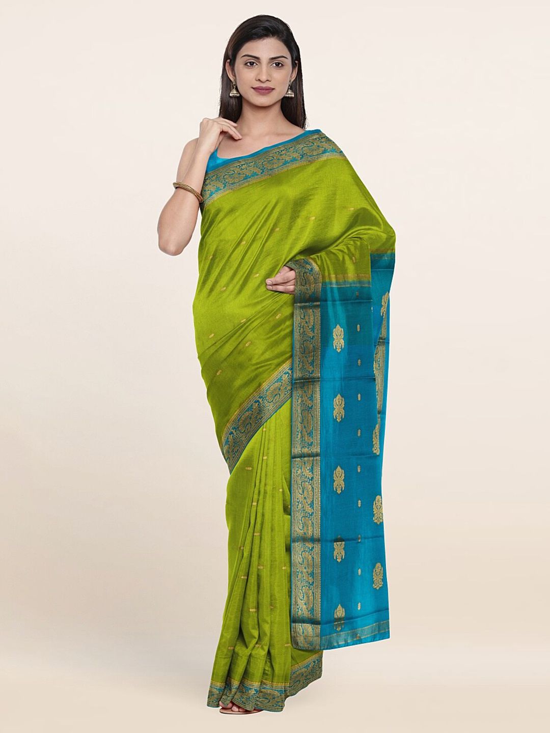 Pothys Green & Blue Woven Design Zari Pure Silk Saree Price in India
