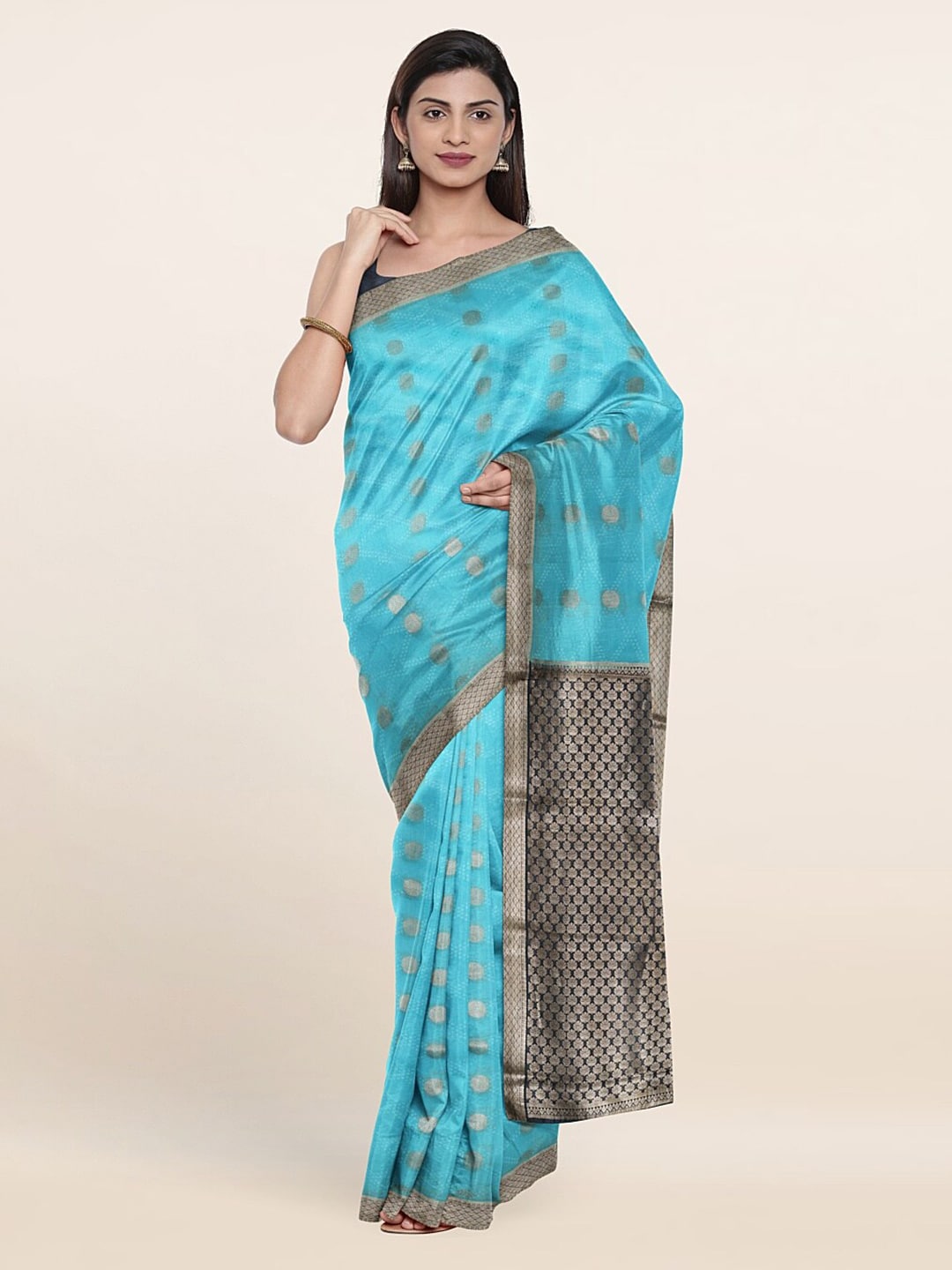 Pothys Blue & Black Woven Design Zari Pure Silk Saree Price in India