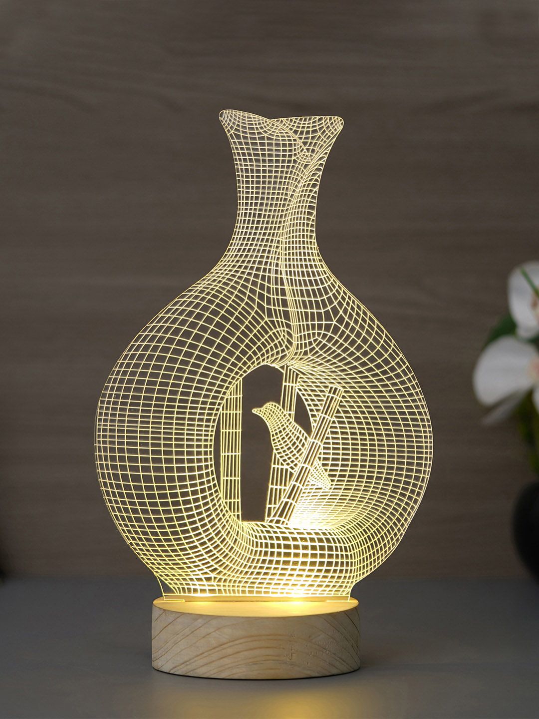 eCraftIndia Beige Bird Design Carved Acrylic & Wood Base Night Lamp Showpieces Price in India