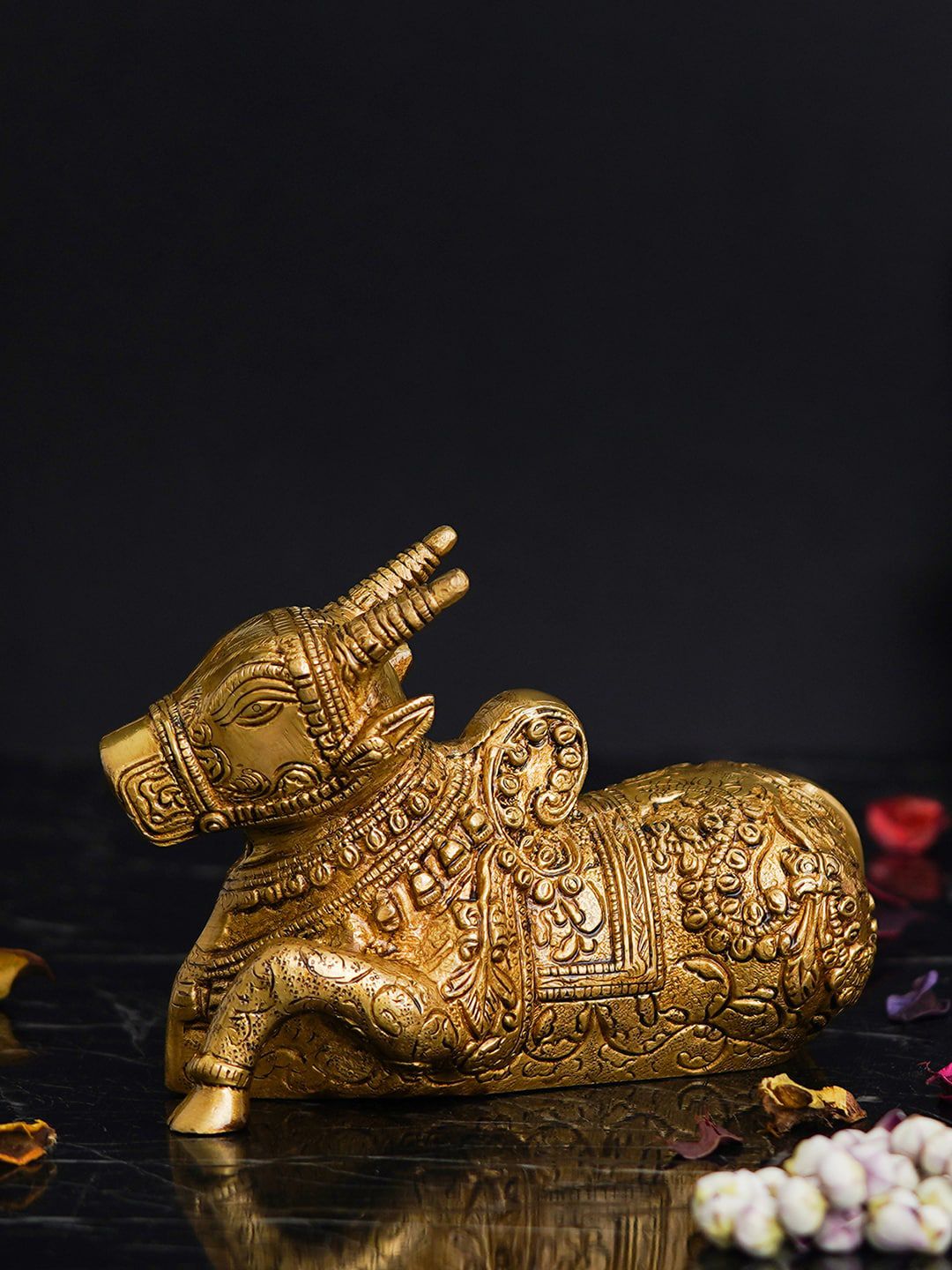 eCraftIndia Gold-Toned Solid Brass Nandi Figurine Showpiece Price in India